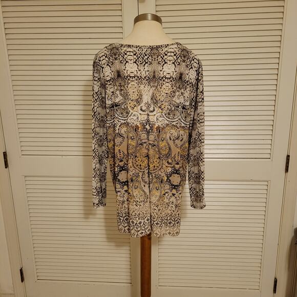 Oriental Print Tunic Blouse Boho Dana Buchman XL Flowy Stretchy Top - Picture 4 of 7